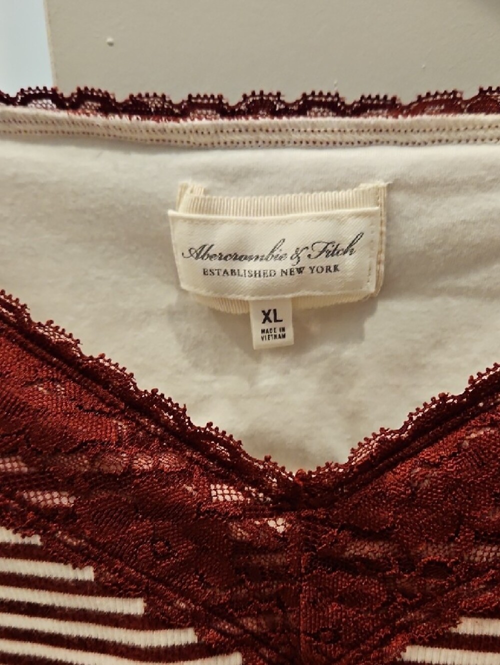 Abercrombie & Fitch Burgundy and Cream Striped Lace-Trim Cami - Picture 2 of 2